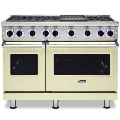 Viking 7 Series 48 in. 6.1 cu. ft. Convection Double Oven Freestanding Gas Range with 6 Sealed Burners & Griddle - Vanilla Cream | VGR74826GVC