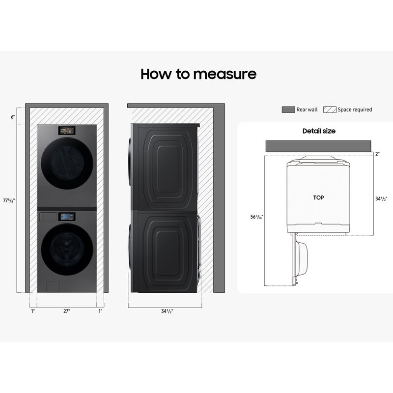Samsung Bespoke 27 in. 5.3 cu. ft. Smart Stackable Front Load Washer with AI Home, AI OptiWash+, Sanitize & Steam Cycle - Dark Steel, , hires
