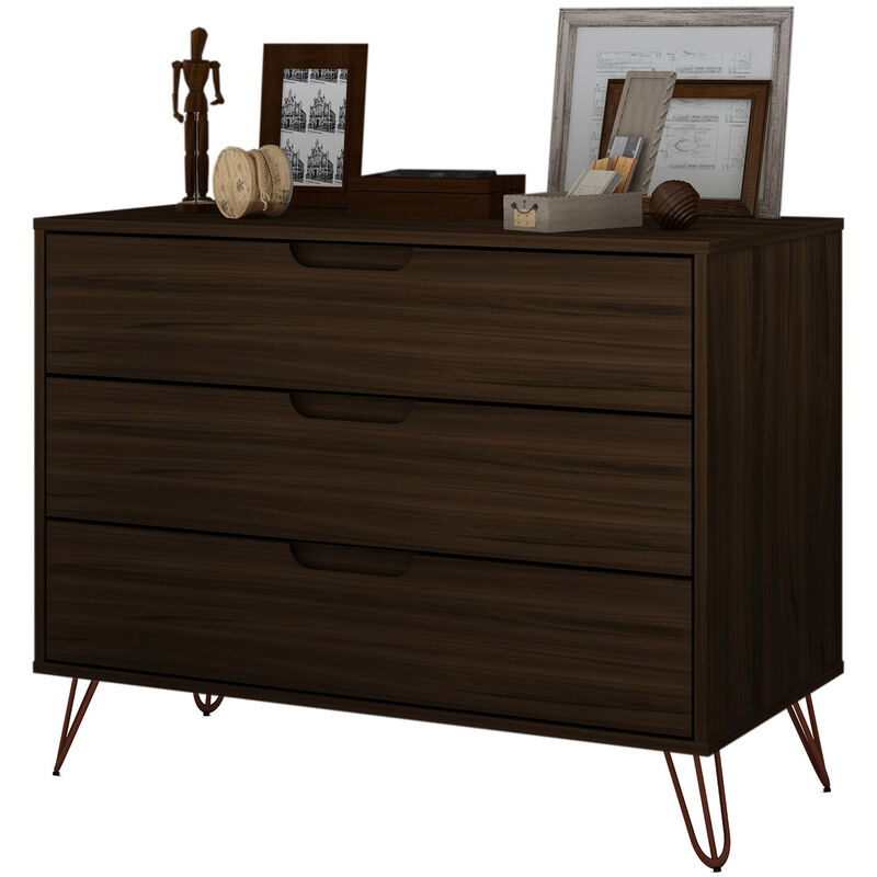 Manhattan Comfort Rockefeller Mid-Century Modern 3-Drawer Dresser - Brown, Brown, hires