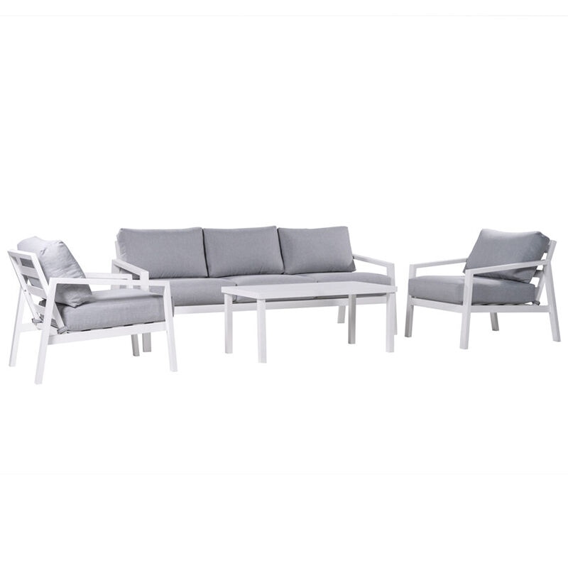 Mod Greyson Collection 4-Piece Conversation Set With 2 Side Chairs, Sofa, and Slat-Top Coffee Table - Gray/White, , hires