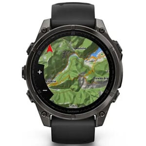 Garmin f nix 8 47 mm, AMOLED Smart Watch - Sapphire, Carbon Gray DLC Titanium with Black/Pebble Gray Silicone Band, , hires