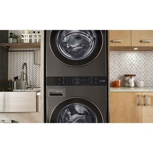 LG 27 in. WashTower with 4.5 cu. ft. Washer with 10 Wash Programs & 7.4 cu. ft. Electric Dryer with 9 Dryer Programs, Sensor Dry & Wrinkle Care - Black Steel, Black Steel, hires