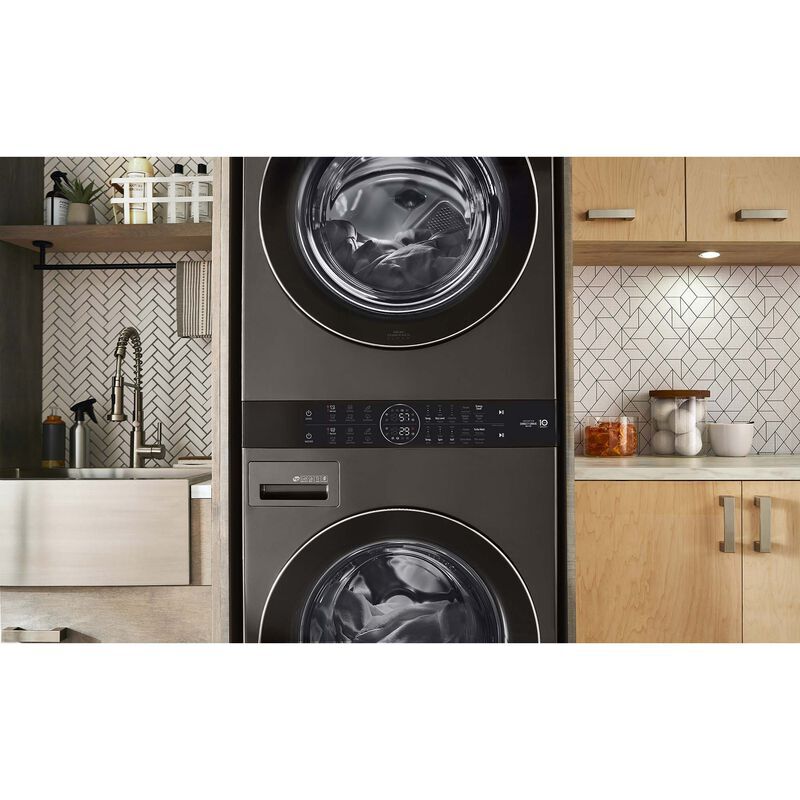 LG 27 in. WashTower with 4.5 cu. ft. Washer with 10 Wash Programs & 7.4 cu. ft. Electric Dryer with 9 Dryer Programs, Sensor Dry & Wrinkle Care - Black Steel, Black Steel, hires