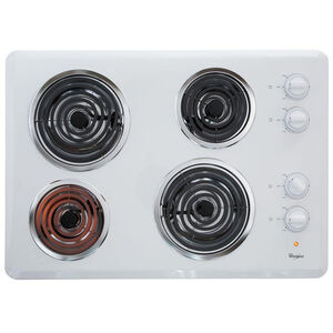 Whirlpool 30 in. 4-Burner Electric Coil Cooktop with Simmer & Power Burner - White, White, hires