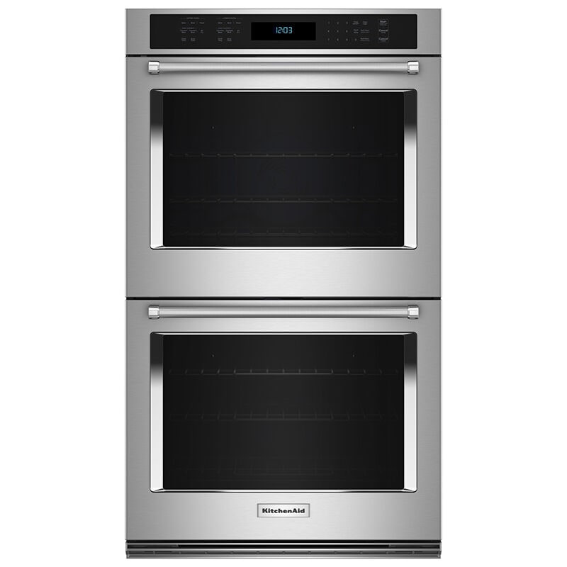 KitchenAid 30 in. 10 cu. ft. Top Control Electric Double Wall Oven with True European Convection - Stainless Steel, , hires
