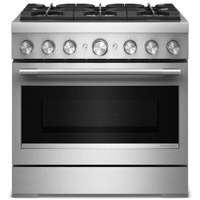 KitchenAid Commercial-Style 36 in. 5.1 cu. ft. Air-Fry True European Convection Dual Fuel Range with 6 Sealed Burners - Stainless Steel | KFDS936SSS