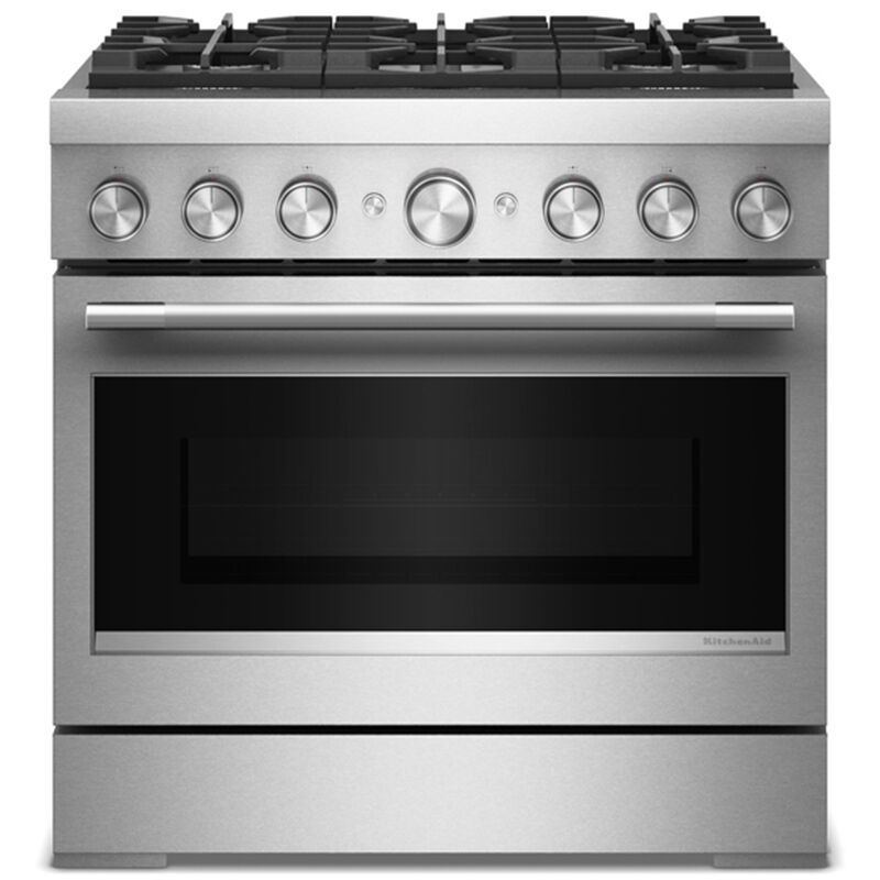 KitchenAid Commercial-Style 36 in. 5.1 cu. ft. Air-Fry True European Convection Dual Fuel Range with 6 Sealed Burners - Stainless Steel, , hires