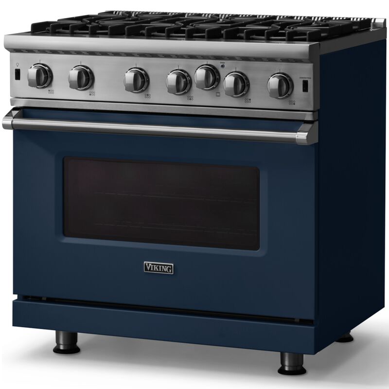 Viking 5 Series 36 in. 5.1 cu. ft. Standard Convection Gas Range with Open Burners - Slate Blue, , hires