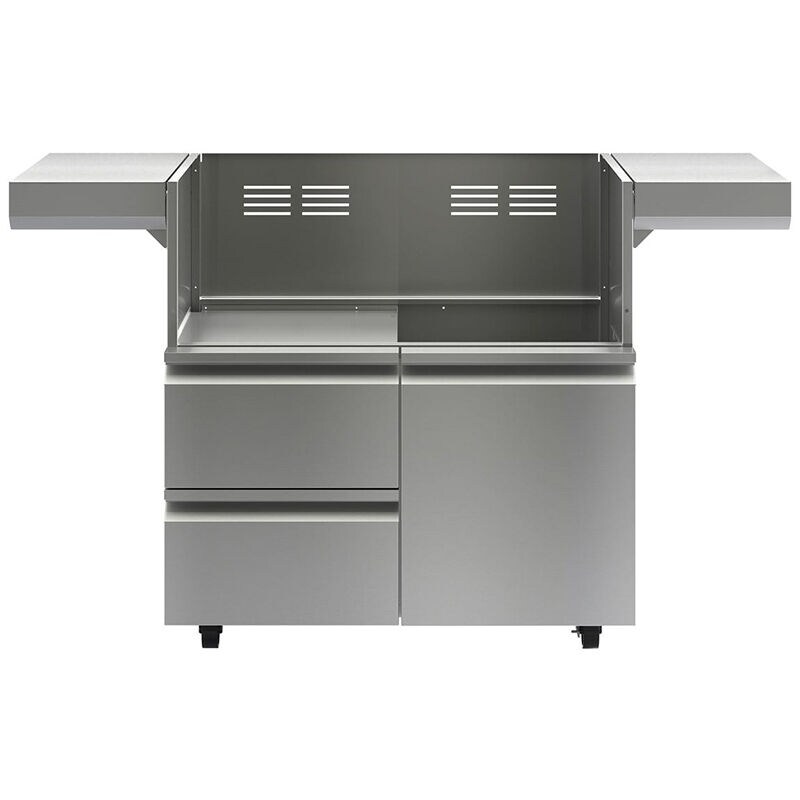 Wolf 36" Stainless Steel Cart with Wheels, Self-Closing Doors, and Fold Down Side Shelves for OG36, , hires