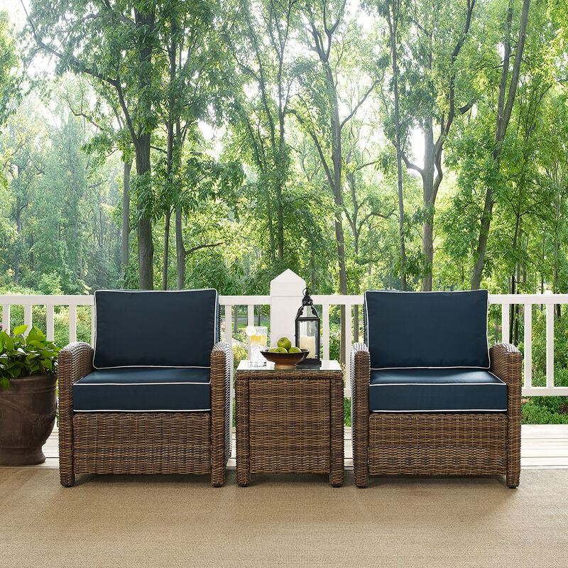 Crosley Bradenton 3-Piece Outdoor Chair and Side Table Set - Navy, , hires
