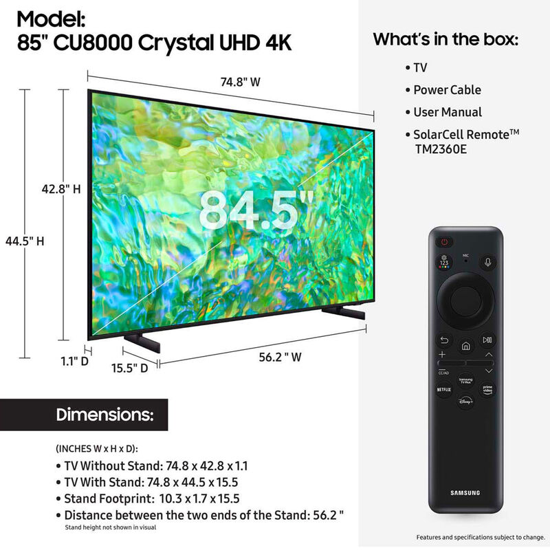 Samsung - 85" Class CU8000 Series LED 4K UHD Smart Tizen TV, , hires
