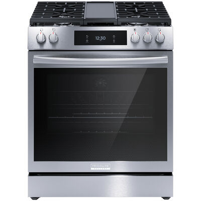 Frigidaire Gallery 30 in. 6 cu. ft. Air Fry True European Convection Steam Gas Range with 5 Sealed Burners & Griddle - Stainless Steel | GCFG3060BF
