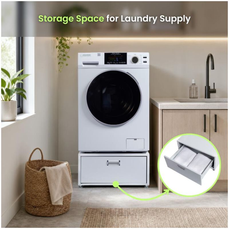 Equator Universal Laundry Pedestal for 24" Washer, Dryer & Combo with Storage Drawer - White, , hires