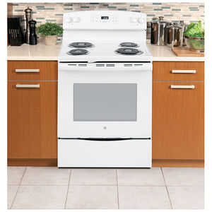GE 30 in. 5.3 cu. ft. Oven Freestanding Electric Range with 4 Coil Burners - White, White, hires