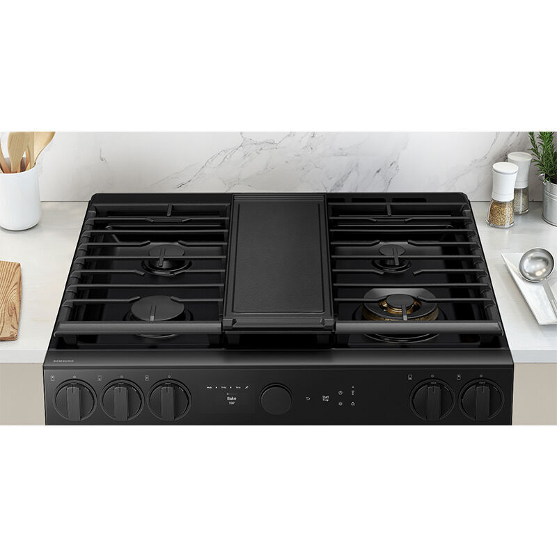 Samsung Bespoke 30 in. 6 cu. ft. Smart Air Fry True European Convection Slide-In Gas Range with 5 Sealed Burners & Griddle - White Glass, White Glass, hires