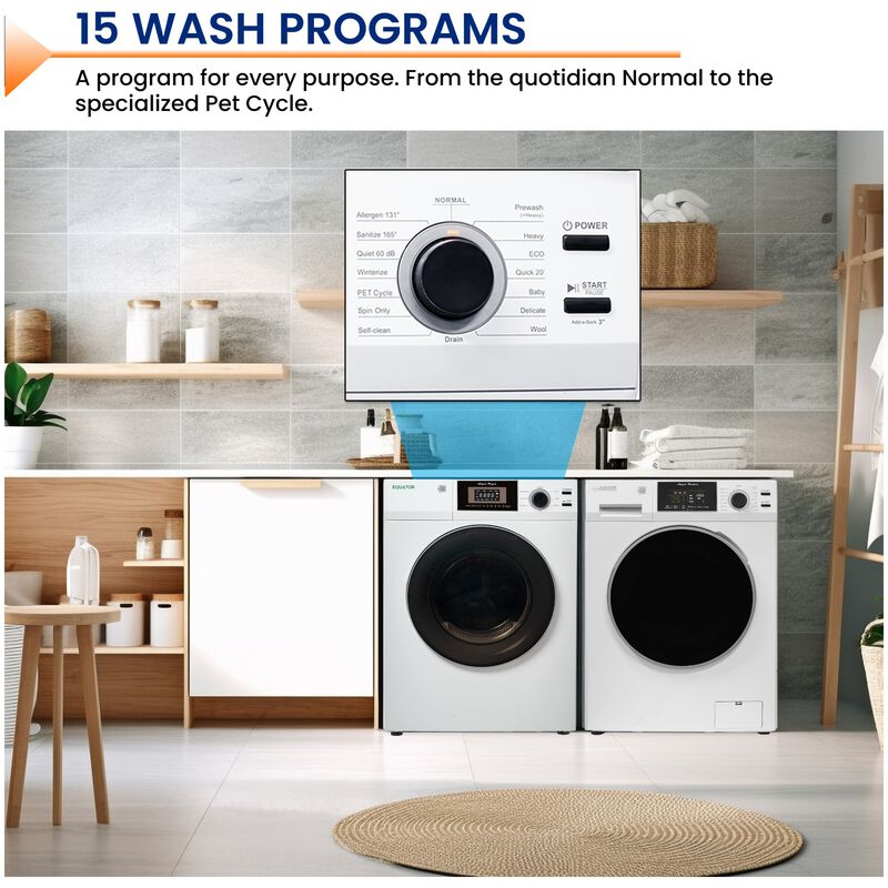 Equator 24 in. 1.62 cu. ft. Electric Front Load Laundry Center with Sensor Dry, Pet & Sanitize Cycle - White, , hires