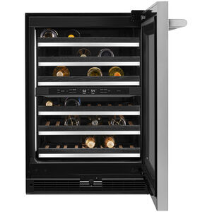 JennAir Rise 24 in. Undercounter Wine Cooler with Wood Racks, Dual Temperature Zones & 45 Bottle Capacity - Stainless Steel, , hires