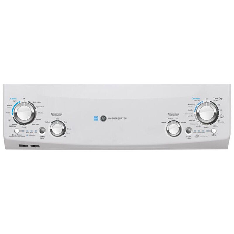 GE 27 in. Laundry Center with 3.9 cu. ft. Washer with 12 Wash Programs & 5.9 cu. ft. Gas Dryer with 4 Dryer Programs & Wrinkle Care - White, , hires