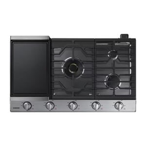 Samsung 36 in. 5-Burner Smart Natural Gas Cooktop with Griddle, Simmer Burner & Power Burner - Stainless Steel, Stainless Steel, hires