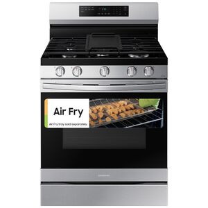 Samsung 30 in. 6 cu. ft. Smart Air Fry Standard Convection Gas Range with 5 Sealed Burners & Griddle - Stainless Steel, Stainless Steel, hires