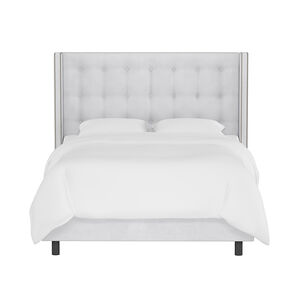 Skyline Queen Nail Button Tufted Wingback Headboard in Velvet - White, White, hires