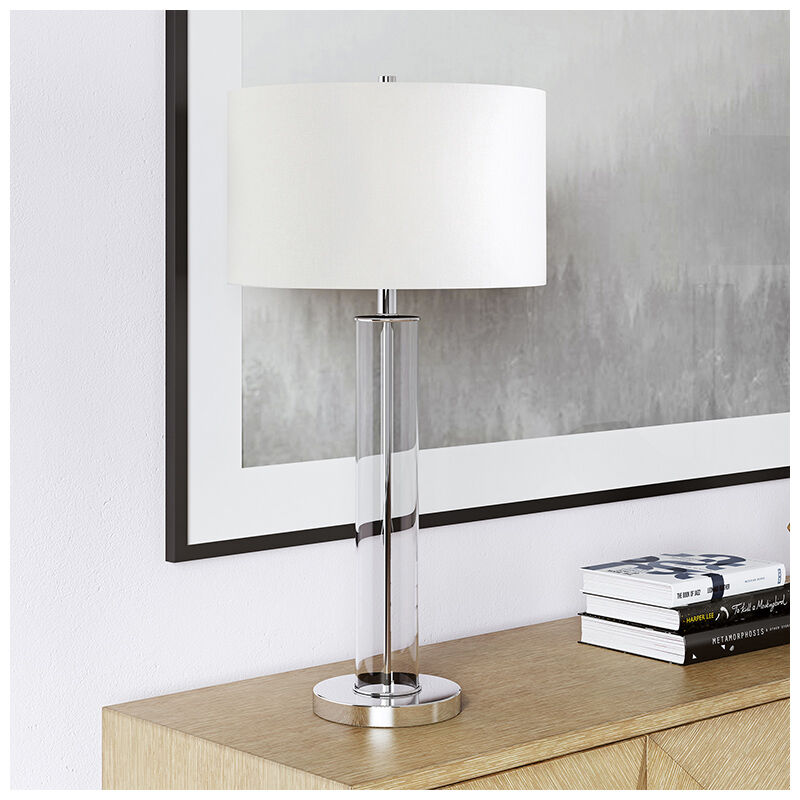 Hudson & Canal Harlow Polished Nickel and Clear Glass Table Lamp- Silver/Clear, , hires