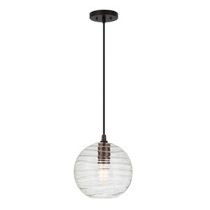 Hudson & Canal Wayve 8 in. Pendant with Rippled Clear Glass Shade - Blackened Bronze, , hires