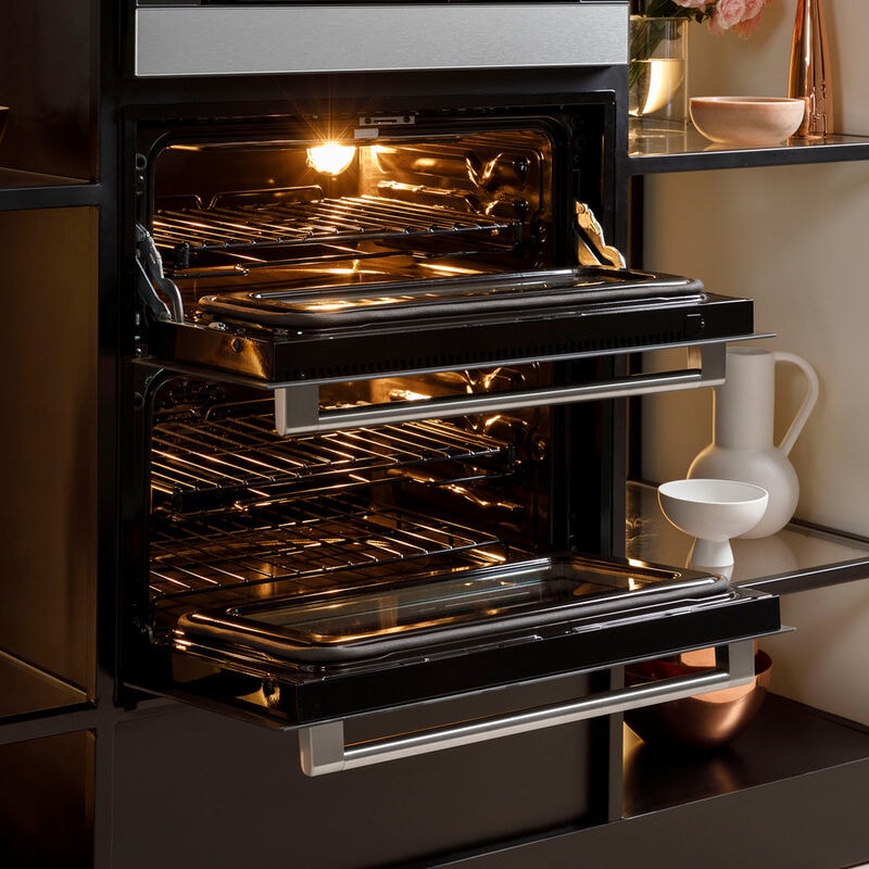 Cafe 30 in. 5 cu. ft. Smart Front Control Electric Double Wall Oven with True European Convection - Platinum Glass, Platinum Glass, hires