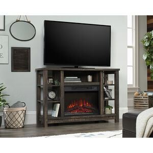 Sauder Fireplace Credenza TV Stand with Storage - Carbon Oak, , hires