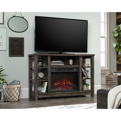 Sauder Fireplace Credenza TV Stand with Storage - Carbon Oak | 427375