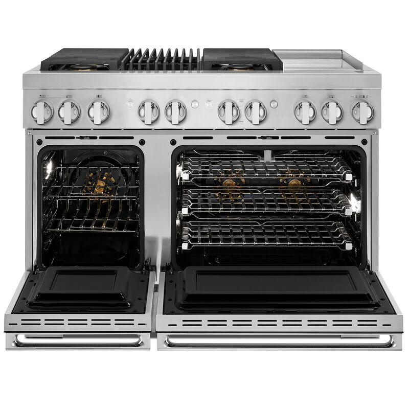 JennAir Noir Series 48 in. 6.3 cu. ft. Smart True European Convection Double Oven Dual Fuel Range with 4 Sealed Burners, Grill & Griddle - Stainless Steel, , hires