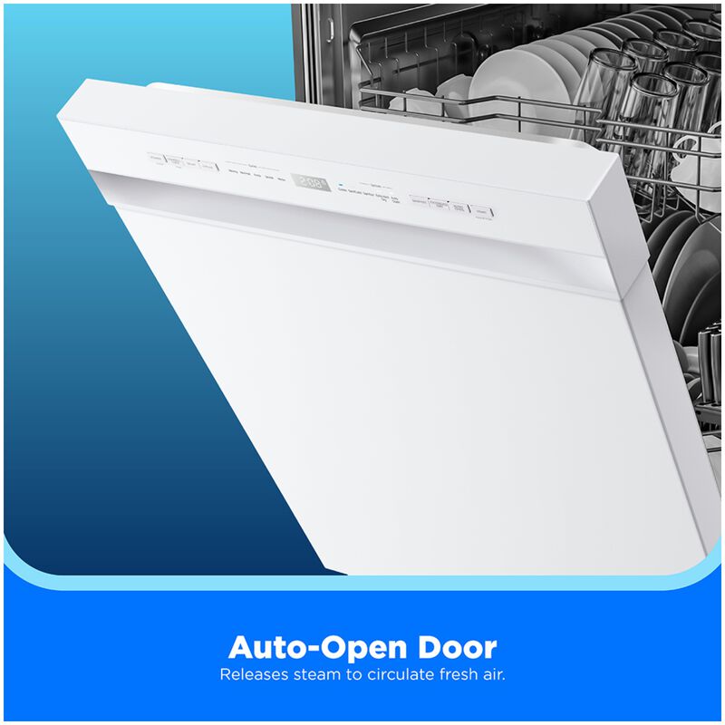 Midea 24 in. Front Control Flush-Mount Dishwasher with 52 dBA Sound level, Auto Open Door & Pocket Handle - White, , hires