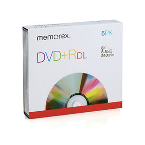 Memorex DVD+R 8x 8.5GB Double Layer Slimline Jewel Case (5 Pack), , hires