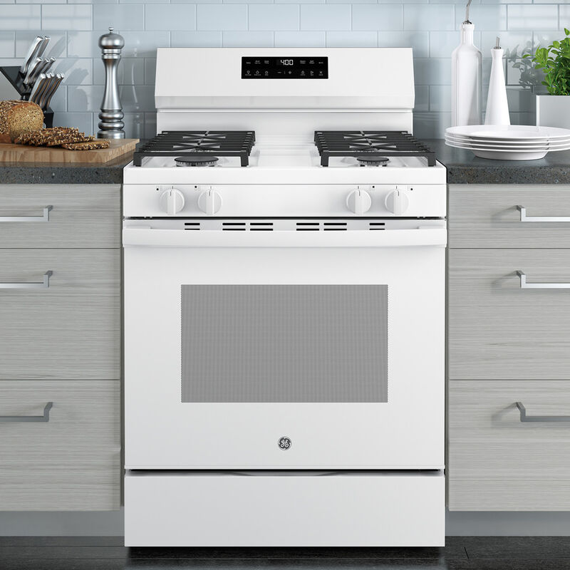 GE 400 Series 30 in. 5.3 cu. ft. Smart Oven Freestanding Natural Gas Range with 4 Sealed Burners - White, , hires