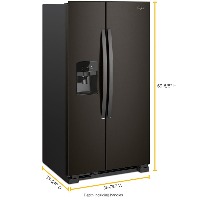 Whirlpool 36 in. 24.5 cu. ft. Side by Side Refrigerator with Ice & Water Dispenser - Black Stainless, Black Stainless, hires