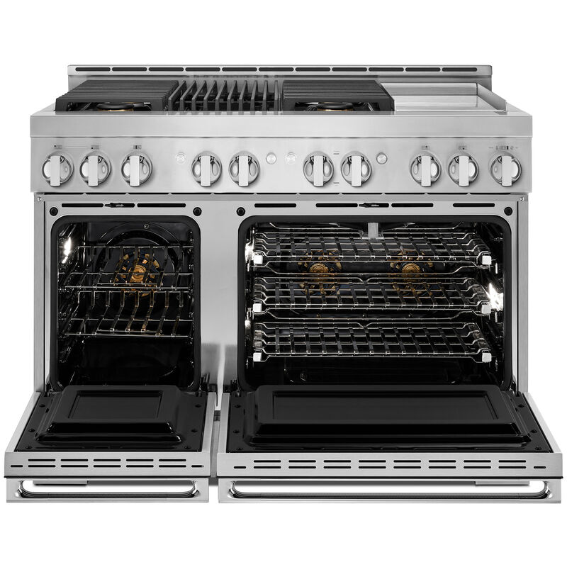 JennAir Noir Series 48 in. 6.3 cu. ft. Smart Convection Double Oven Freestanding Gas Range with 4 Sealed Burners, Grill & Griddle - Stainless Steel, , hires