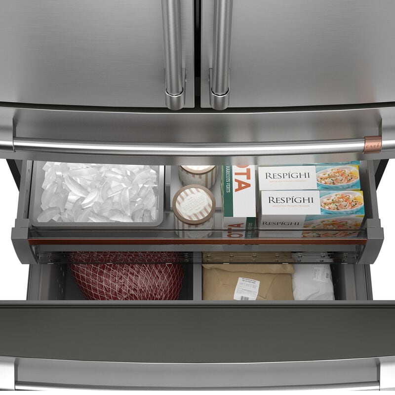 Cafe 36 in. 28.7 cu. ft. Smart 4-Door French Door Refrigerator with Internal Water Dispenser - Platinum Glass, Platinum Glass, hires
