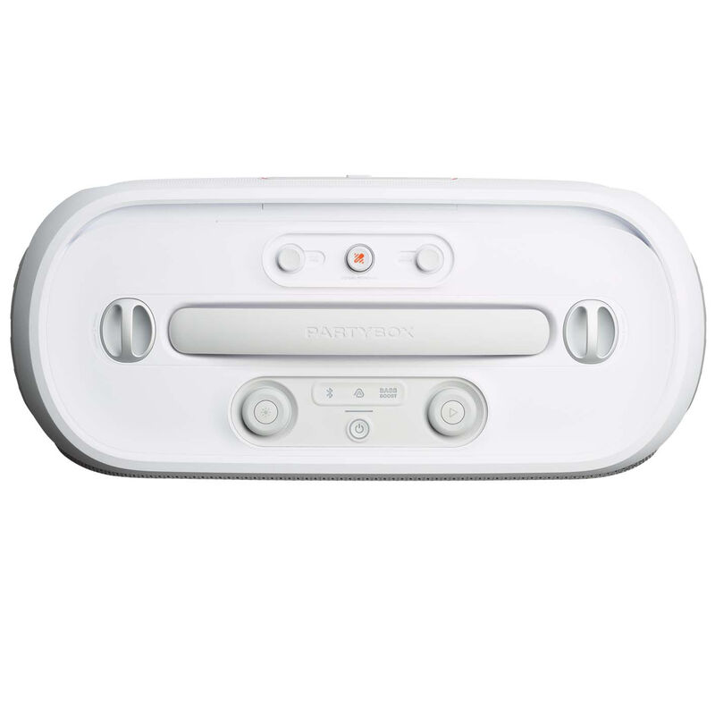 JBL Partybox On-The-Go 2 Plus Portable Party Speaker with Real-Time AI Vocal Removal, A Wireless Mic, Handle & Shoulder Strap - White, , hires