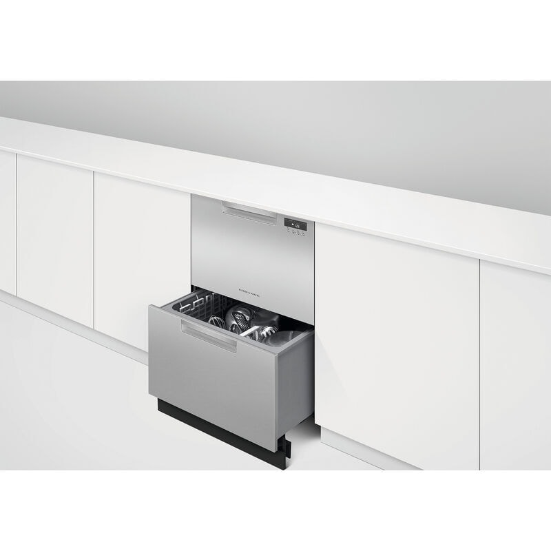 Fisher & Paykel Series 7 24 in. Smart Double Drawer with Front Control, 43 dBa Sound Level & Pocket - Stainless Steel, , hires