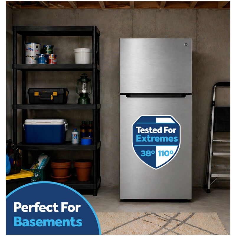 GE 30 in. 21.0 cu. ft. Garage-Ready Top Freezer Refrigerator - Fingerprint Resistant Stainless, Fingerprint Resistant Stainless, hires