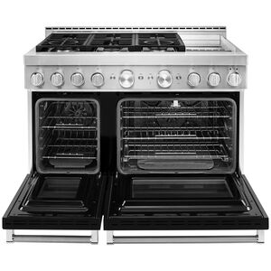 KitchenAid 48 in. 6.3 cu. ft. Smart Convection Double Oven Freestanding Gas Range with 6 Sealed Burners & Griddle - Black, , hires