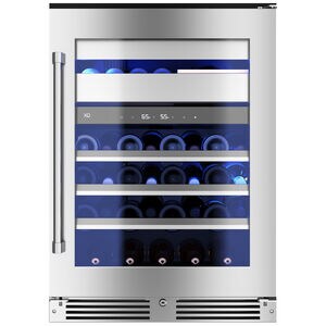 XO 24 in. Undercounter Wine Cooler with Metal Racks, Dual Temperature Zones & 30 Bottle Capacity Right Hinge - Stainless Steel, , hires