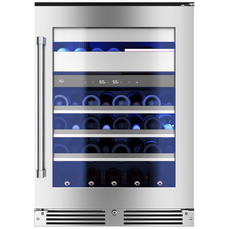 XO 24 in. Undercounter Wine Cooler with Metal Racks, Dual Temperature Zones & 30 Bottle Capacity Right Hinge - Stainless Steel, , hires