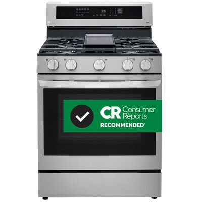 LG InstaView 30 in. 5.8 cu. ft. Smart Air Fry True European Convection Gas Range with 5 Sealed Burners & Griddle - Stainless Steel | LRGL5825F