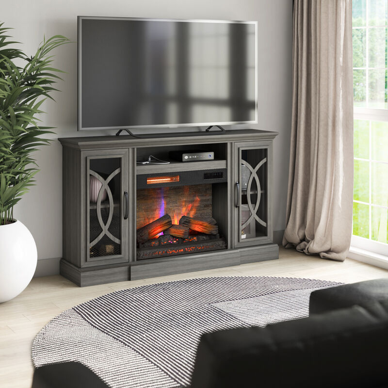 Bell'O Brooke TV Stand for TVs up to 65 inches with ClassicFlame Electric Fireplace - Crete Oak, , hires