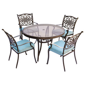 Hanover Traditions 5-Piece Dining Set with Glass Table Top - Blue, , hires