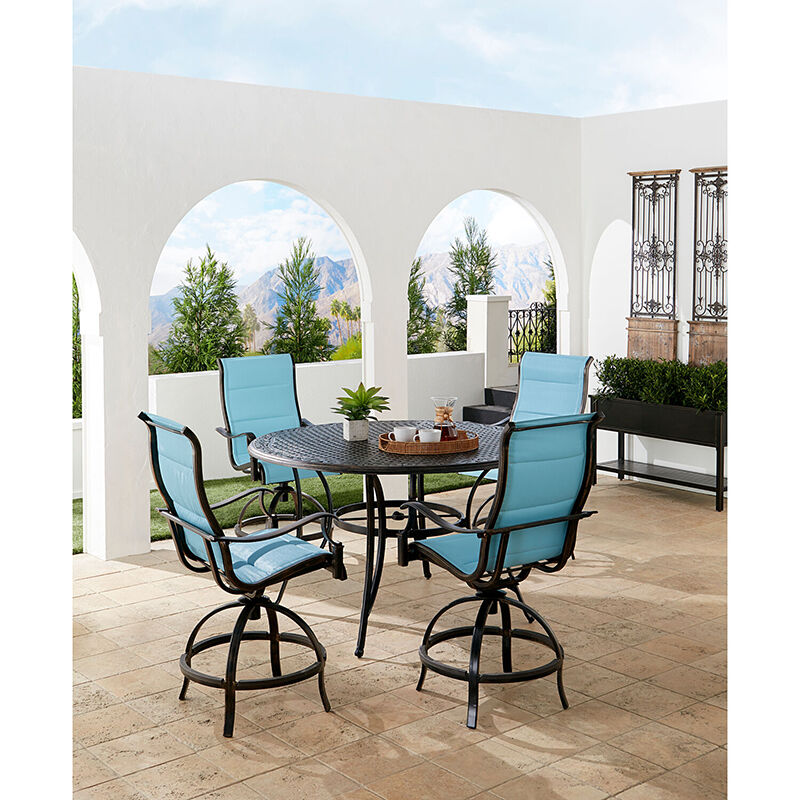 Hanover Traditions 5-Piece High-Dining Set With 4 Padded Swivel Chairs and  56inch Cast-top Table - Blue/Bronze