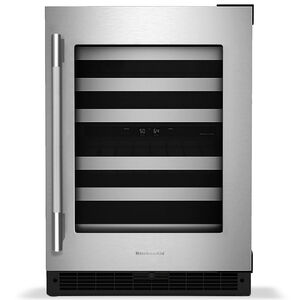 KitchenAid 24 in. Undercounter Right Hinged Wine Cooler with Metal Racks, Dual Temperature Zone(s) & 46-Bottle Capacity - Stainless Steel with Black Cabinet, , hires