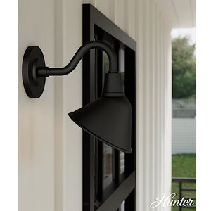 Hunter Cassius Rustic Modern Metal Cone Outdoor Small Wall Light-Matte Black, , hires