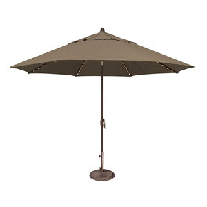 SimplyShade Lanai Pro 11' Octagon Auto Tilt Market Umbrella in Solefin Fabric with Built-In StarLights - Taupe, Taupe, hires